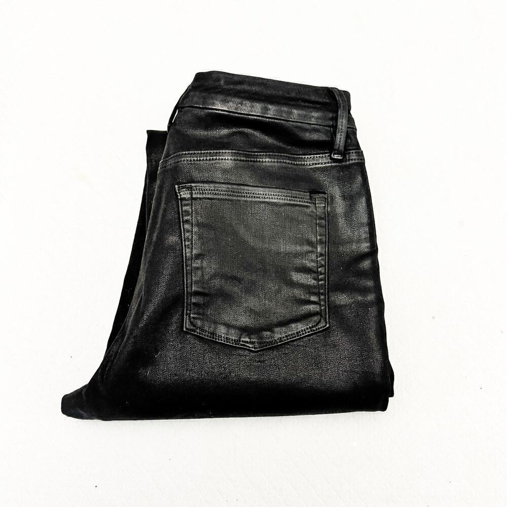 Good American Straight Leg Denim Jeans Black Coated K103 GS001T Size 14/32